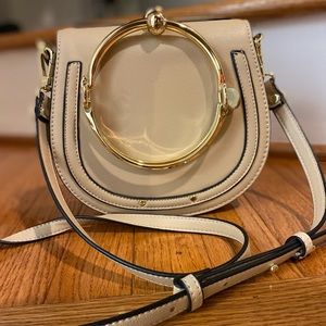 Cream Crossbody Bag with Gold Bangle Handle
